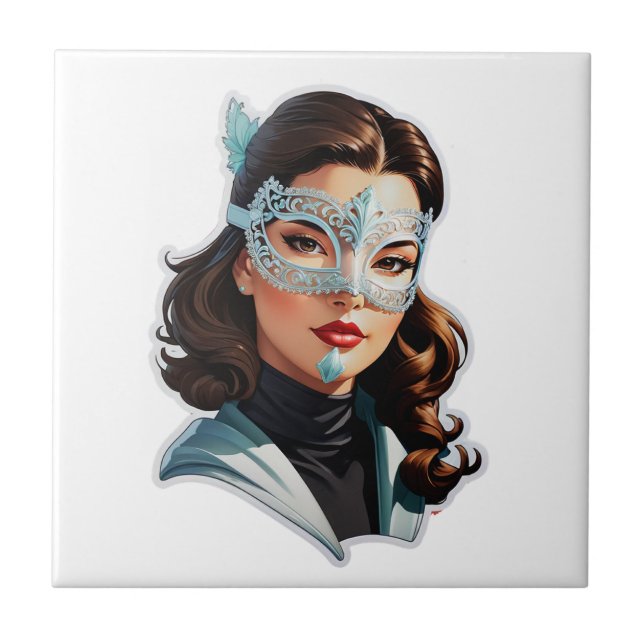 Venezianisch Masked Lady Fliese (Vorderseite)