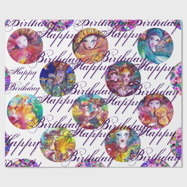 VENEZIANISCH MASQUERADE MARDI GRAS MASKS Geburtsta Geschenkpapier (Flach)