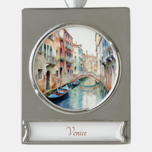 Venezianische Gondelbahn mit Aussicht Banner-Ornament Silber