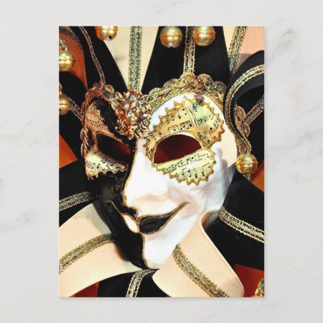 Venezianische Karneval-Jester-Maske mit Bells Postkarte (Vorderseite)