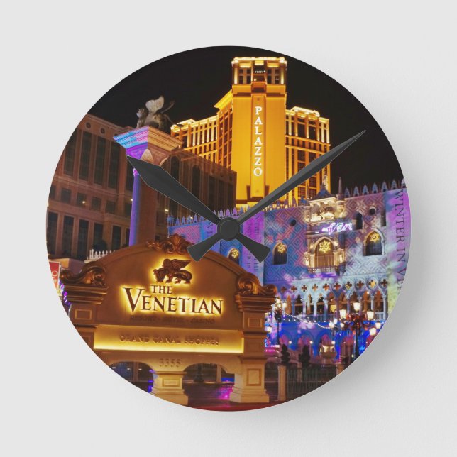 Venezianische Las Vegas Dekorative Abend Leuchten Runde Wanduhr (Vorderseite)