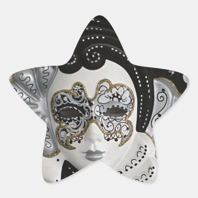 Venezianische Maske aus Gold Stern-Aufkleber (Vorderseite)