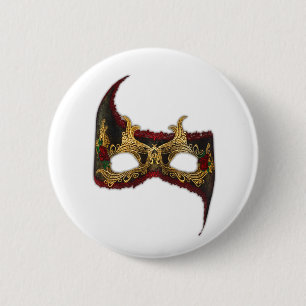 Venezianische Maske: Gold und Rote Rose Button