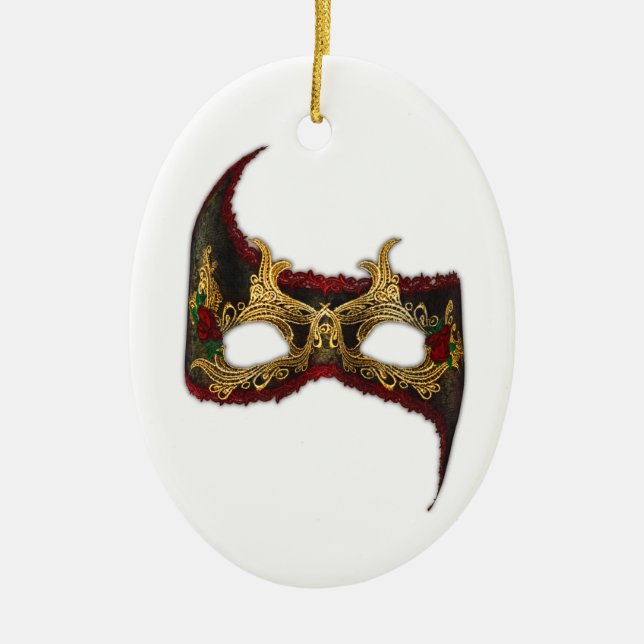 Venezianische Maske: Gold und Rote Rose Keramik Ornament (Vorne)
