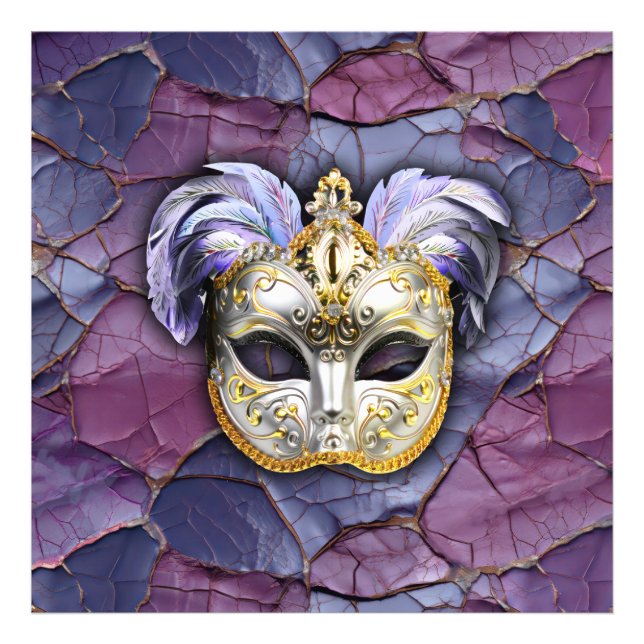 Venezianische Maske mit Lavenderfedern Fotodruck (Vorne)