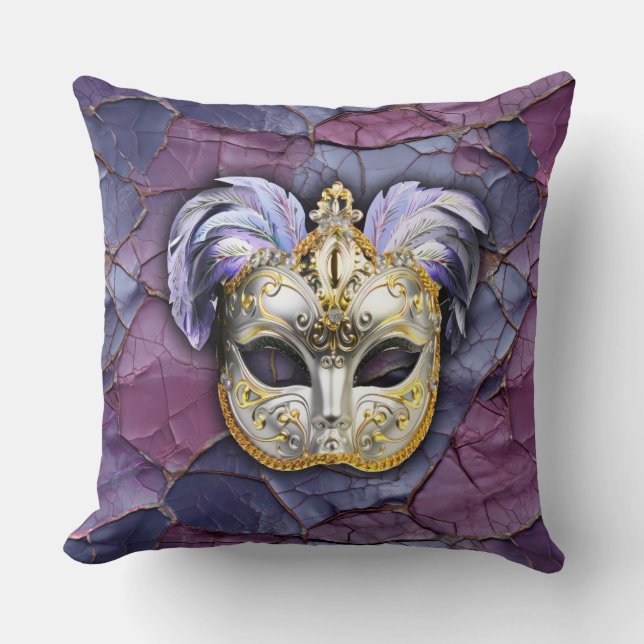 Venezianische Maske mit Lavenderfedern Kissen (Vorderseite)