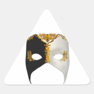 Venezianische Maske: Schwarz, Weiß und Gold Dreieckiger Aufkleber