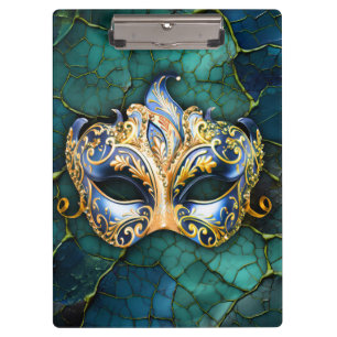 Venezianische Maske zum Aquamarin-blauen Hintergru Klemmbrett