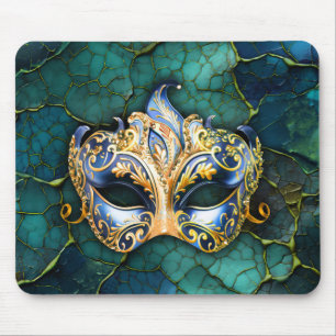 Venezianische Maske zum Aquamarin-blauen Hintergru Mousepad
