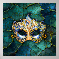 Venezianische Maske zum Aquamarin-blauen Hintergru