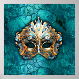 Venezianische Maskenmaske auf türkisfarbenem Boden Poster