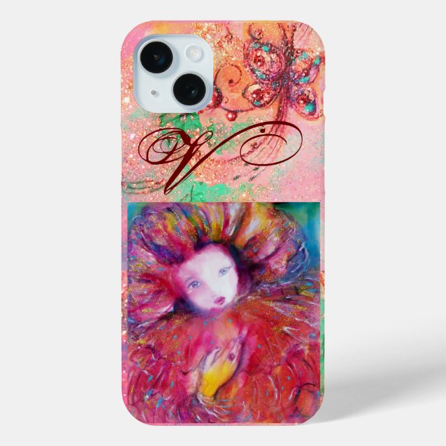 VENEZIANISCHE MASQUERADE - MASKE IN ROTEM MONOGRAM iPhone 15 MINI HÜLLE (Rückseite)