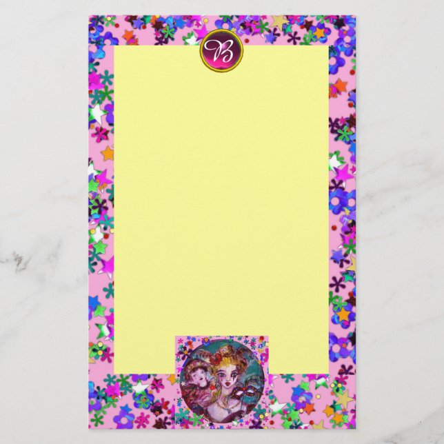 VENEZIANISCHE MASQUERADE-MASKEN, KONFETTI-GEM-MONO BRIEFPAPIER (Vorderseite)