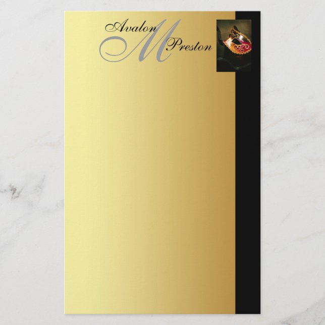 Venezianische Masquerade Monogram Wedding Stationa Briefpapier (Vorderseite)