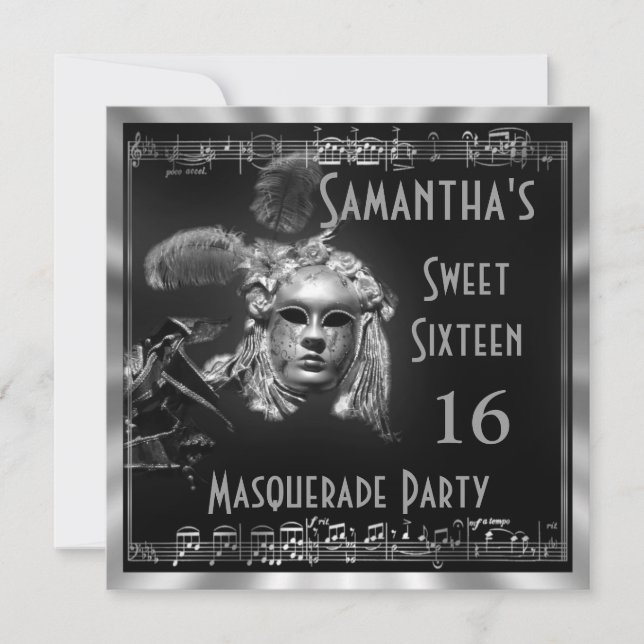 Venezianisches Masquartier-Ball sechzehn Party Einladung (Vorderseite)