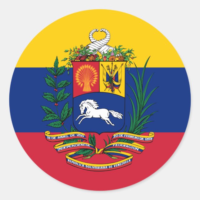 Venezolanische Flagge und Wappen, Flagge Venezuela Runder Aufkleber (Vorderseite)
