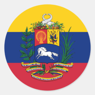 Venezolanische Flagge und Wappen, Flagge Venezuela Runder Aufkleber