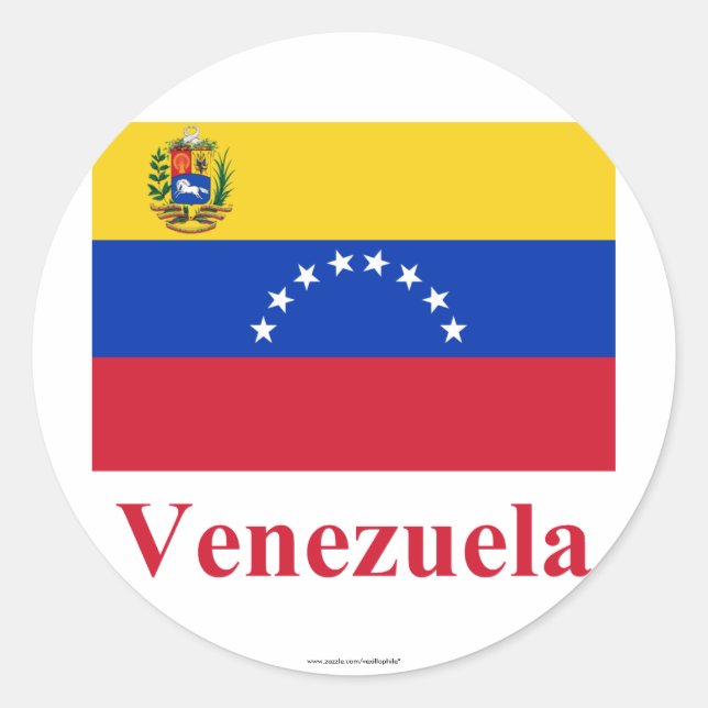Venezuela Flagge mit Namen Runder Aufkleber (Vorderseite)