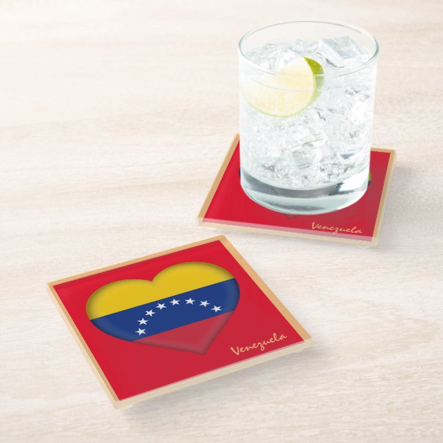 Venezuela & Venezuela Flag Herz/Party Essen Glasuntersetzer (Schrägansicht)