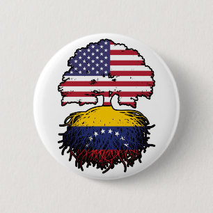 Venezuela Venezuelan American USA Tree Roots Flag Button