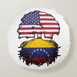 Venezuela Venezuelan American USA Tree Roots Flag Rundes Kissen