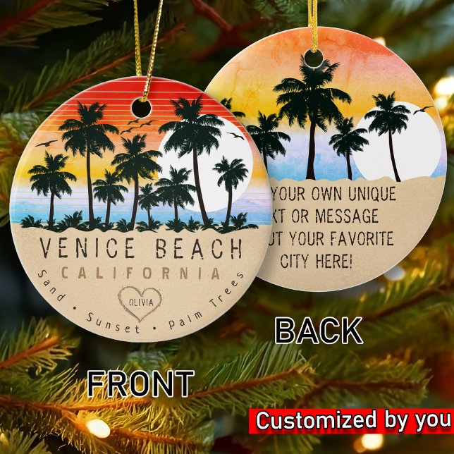 Venice Beach California Retro Sunset Palm 70er Keramik Ornament (Von Creator hochgeladen)