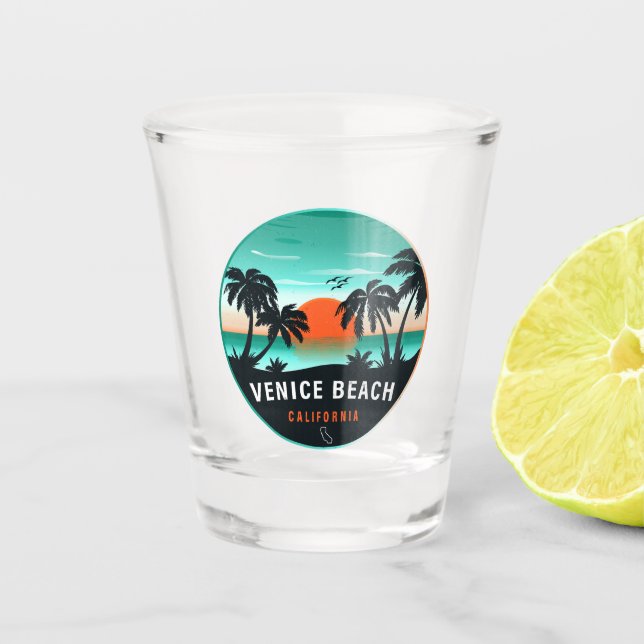 Venice Beach California Retro Sunset Souvenirs 60e Schnapsglas (Vorderseite)