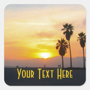 Venice Beach California Sunset Souvenir Square Quadratischer Aufkleber