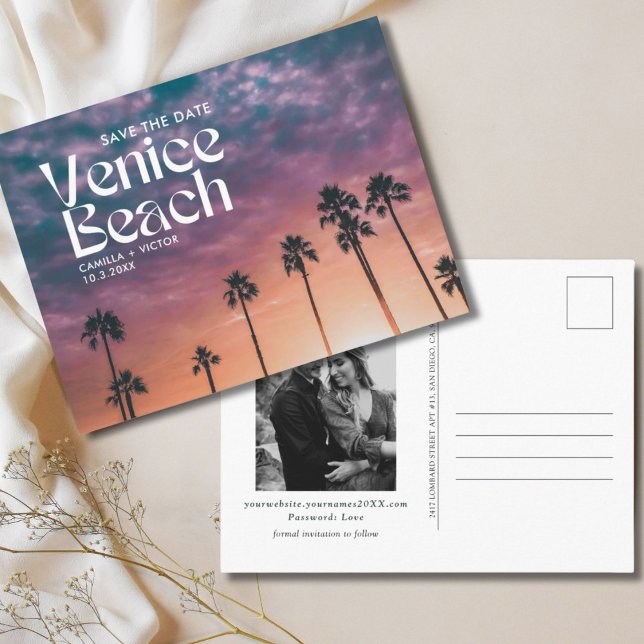 Venice Beach Hochzeit Save the Date Postkarte (Venice Beach Wedding Save the Date Postcard)