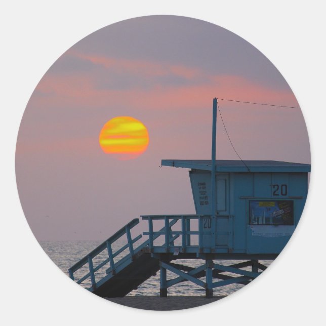 Venice Beach Sunset Runder Aufkleber (Vorderseite)