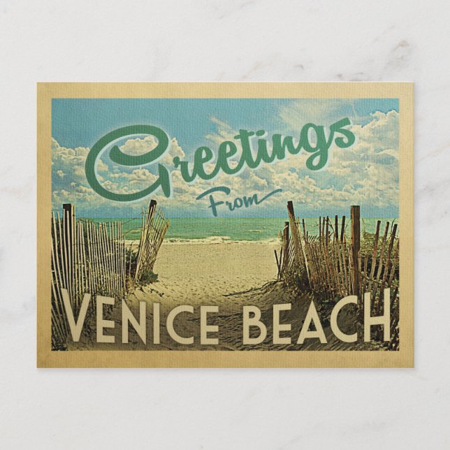 Venice Beach Vintage Reise Postkarte (Vorderseite)