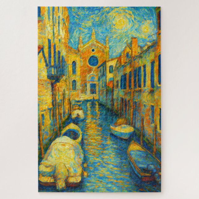 Venice Canal Starry Night Impressionist Art Puzzle (Vertikal)