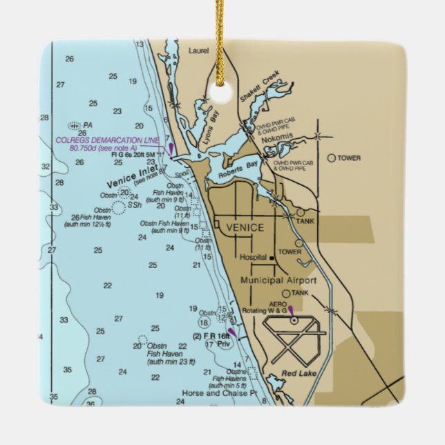 Venice Florida Chart Keramikornament (Rückseite)