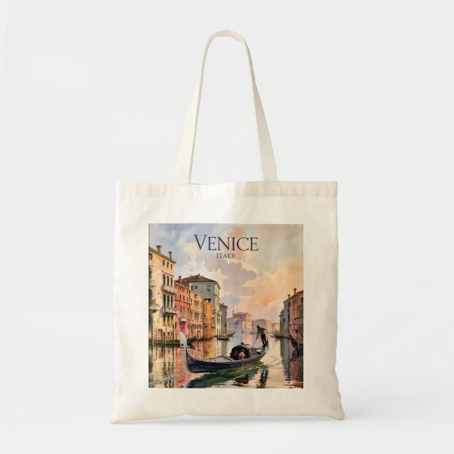 Venice Gondola Ride Watercolor Canal Colorful Tragetasche (Vorne)