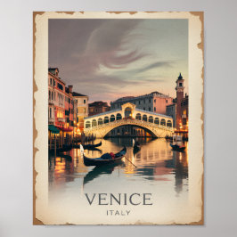 Venice Italy Rialto Bridge Vintage Twilight Rustic Poster