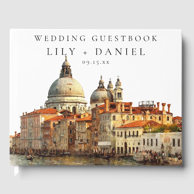 Venice Skyline Watercolor Wedding Gästebuch (Vorderseite)