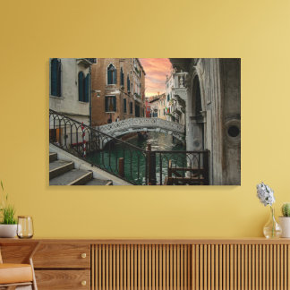 Venice Sonnenuntergang Kanal & Brücke – Romantisch Leinwanddruck