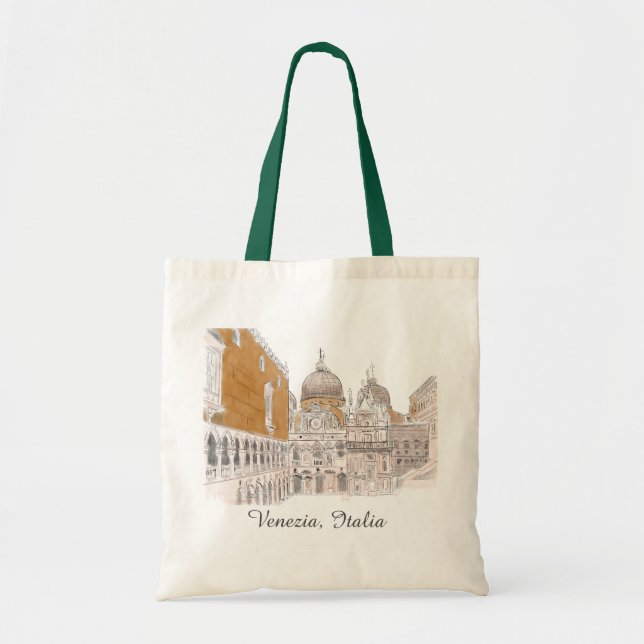 Venice St Marks Square Originalfarbillustrierung Tragetasche (Vorne)