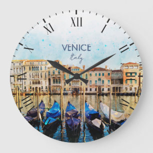 VENICE VENEZIA Aquarell - Italien Reiseandenken Große Wanduhr