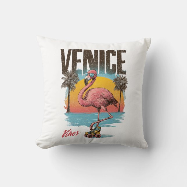 Venice Vibes Flamingo Retro Beach California Tropi Kissen (Vorderseite)