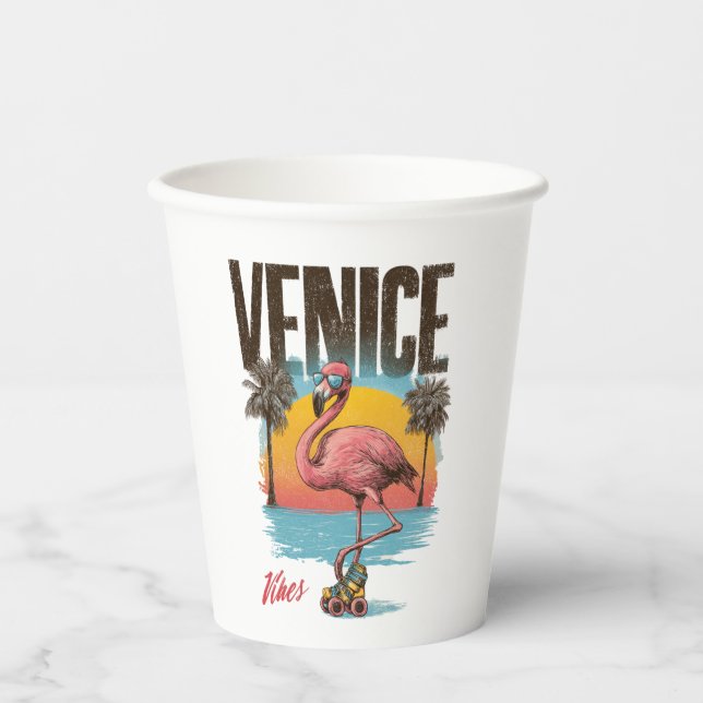 Venice Vibes Flamingo Retro Beach California Tropi Pappbecher (Vorderseite)
