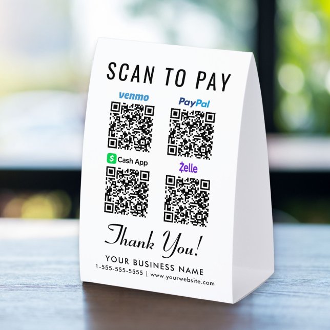 Venmo CashApp PayPal Zelle QR Codes Scan To Pay Tischaufsteller (Von Creator hochgeladen)