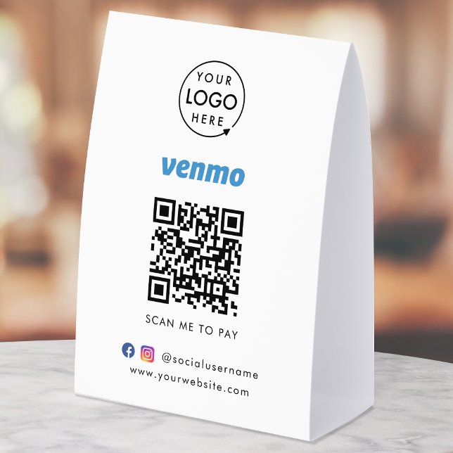 Venmo Payment Tabletop Sign | QR Code Scan to Pay Tischaufsteller (Interactive "scan to pay” QR code cash wrap table signage for collecting digital payment by Venmo.)