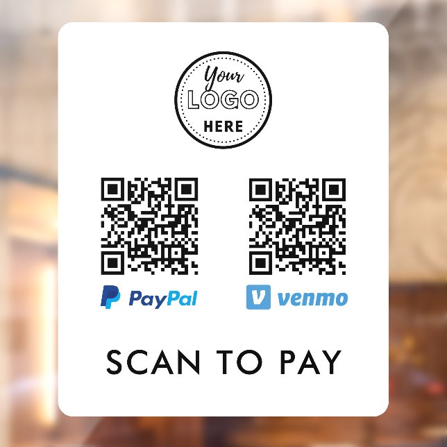 Venmo Paypal QR Code Scan to Pay Logo White Fensteraufkleber (Blatt 2)