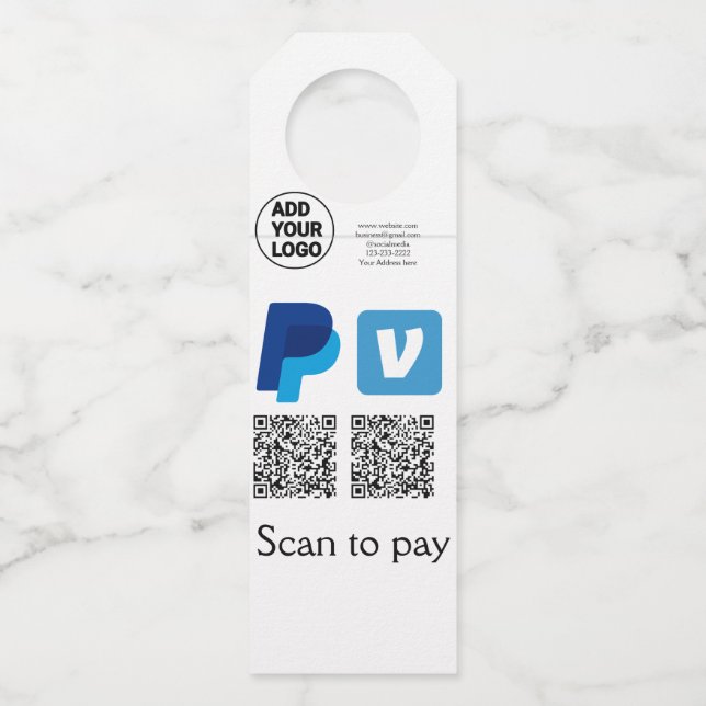 Venmo PayPal-Scan zu zahlen q oder Code-Logo-Text Flaschenanhänger (Vorderseite)