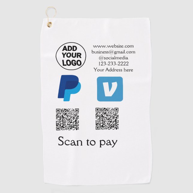 Venmo PayPal-Scan zu zahlen q oder Code-Logo-Text Golfhandtuch (Vorderseite)