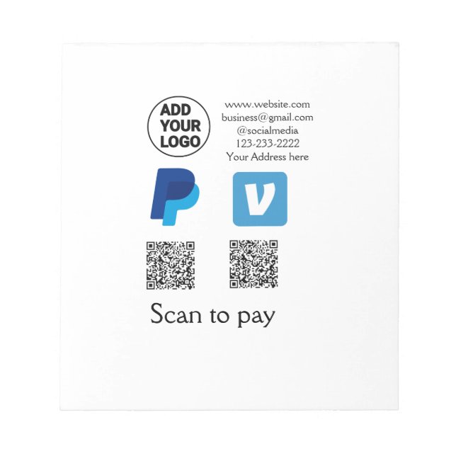 Venmo PayPal-Scan zu zahlen q oder Code-Logo-Text Notizblock (Vorderseite)
