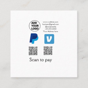 Venmo PayPal-Scan zu zahlen q oder Code-Logo-Text Quadratische Visitenkarte