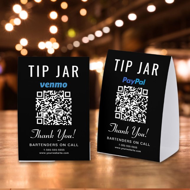 Venmo PayPal Tip Jar QR Black Business Tischaufsteller (Von Creator hochgeladen)