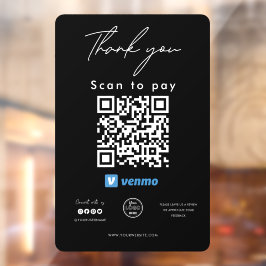 Venmo QR Code Logo Scan zu bezahlen Danke, Black Fensteraufkleber